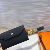 HM KELLY POCKET 18MM BELT BLACK LEATHER GOLD HARDWARE