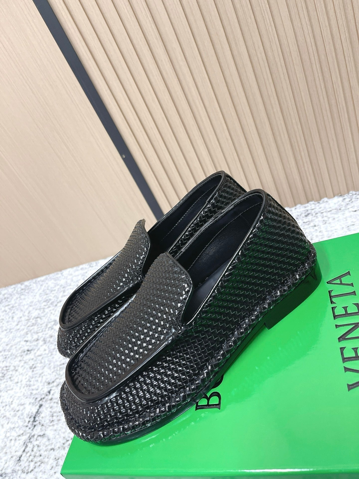 BOTTEGA VENETA 26S LOAFERS IN BLACK INTRECCIATO CALFSKIN
