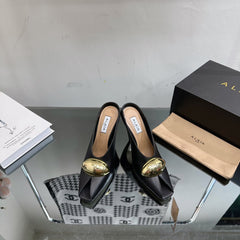 ALAIA AZZEDINE HIGH HEELS IN BLACK CALFSKIN WITH GOLD HARDWARE