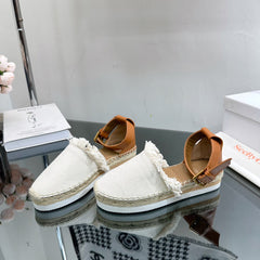 SEE BY ESPADRILLES SANDAL IN WHITE FABRIC AND BRONZE BROWN CALFSKIN