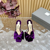 HIGH HEEL 10 MULE IN WINE PURPLE VELVET WITH BOW