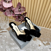 HIGH HEEL 10 MULE IN BLACK VELVET WITH BOW