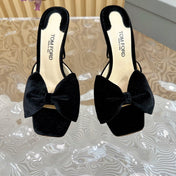 HIGH HEEL 10 MULE IN BLACK VELVET WITH BOW