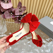 HIGH HEEL 10 MULE IN CHERRY RED VELVET WITH BOW