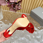 HIGH HEEL 10 MULE IN CHERRY RED VELVET WITH BOW