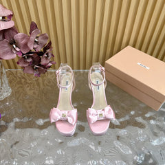 HIGH BOW PLATFORM IN LIGHT PINK SILK