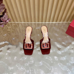 VALENTINO 25S HIGH-HEEL MULES 60 MM IN DARK RED PATENT CALFSKIN WITH CRYSTAL-EMBELLISHED STRAP
