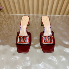 VALENTINO 25S HIGH-HEEL MULES 60 MM IN DARK RED PATENT CALFSKIN WITH CRYSTAL-EMBELLISHED STRAP