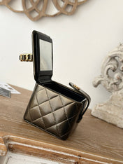 MINI VINTAGE COSMETIC BAG 11 IN MIKADO SHINY CALFSKIN GOLD HARDWARE