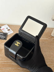 MINI VINTAGE COSMETIC BAG 11 IN BLACK SHINY CALFSKIN GOLD HARDWARE