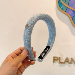 THICK HEADBAND IN SKY BLUE TWEED EMBELLISHED SEQUINS 406044