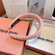 THICK HEADBAND IN PINK TWEED EMBELLISHED SEQUINS 406045