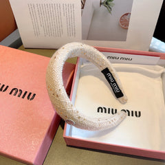 THICK HEADBAND IN WHITE TWEED EMBELLISHED SEQUINS 406046