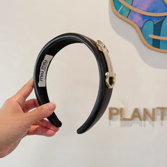 GOLD HORSEBIT HEADBAND IN BLACK CALFSKIN 412413