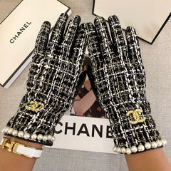 GLOVES IN BLACK MIX WHITE WOOL TWEED AND SHEEPSKIN 463846