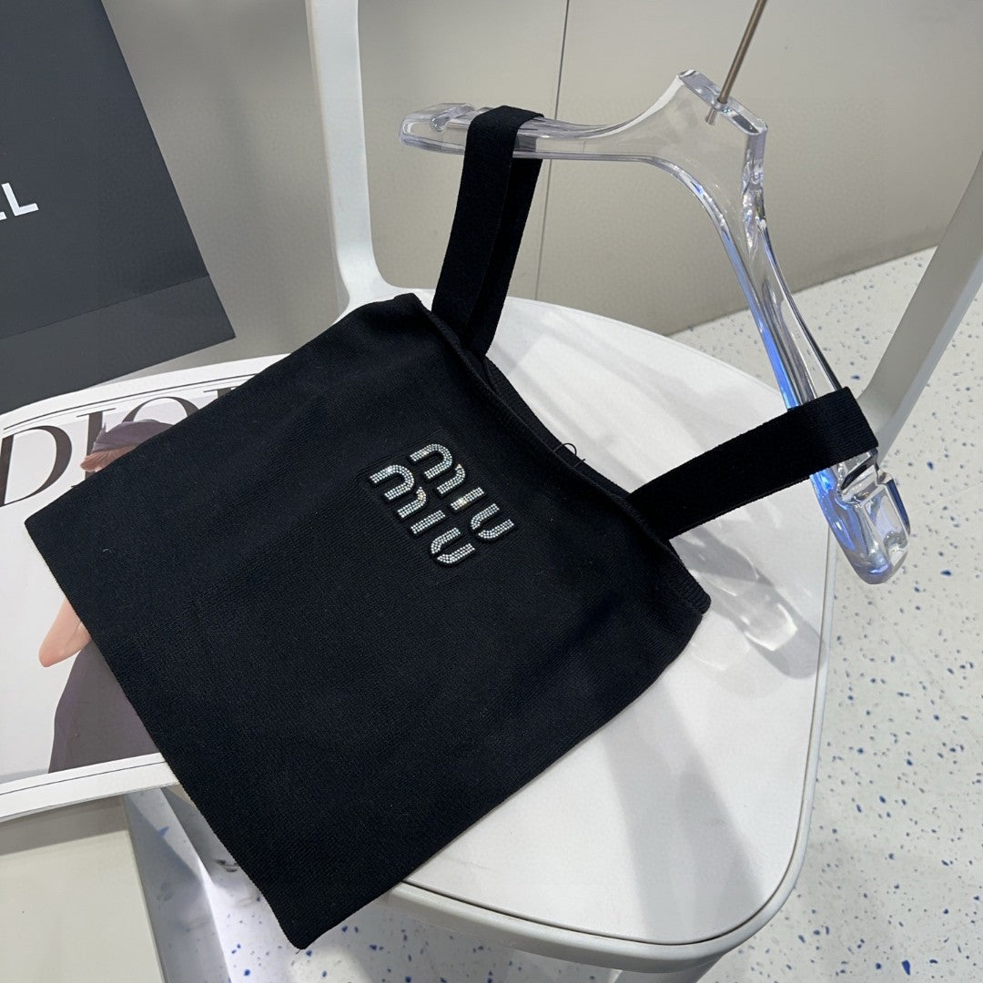 CAMI TOP 643227 IN BLACK COTTON RIBBED KNIT