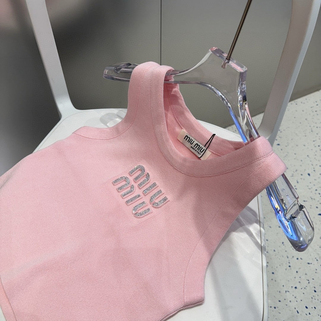 VISCOSE TANK TOP 643229 IN PINK COTTON RIBBED KNIT WITH EMBELLISHED LOGO