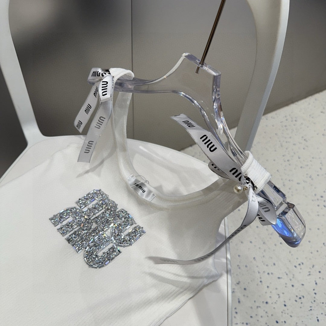 TANK TOP 622143 IN WHITE COTTON RIBBED EMBOSSED CRYSTAL