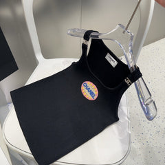 CAMISOLE 639170 IN BLACK COTTON RIBBED KNIT EMBOSSED LOGO ON STRAPS