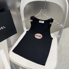 CAMISOLE 639170 IN BLACK COTTON RIBBED KNIT EMBOSSED LOGO ON STRAPS