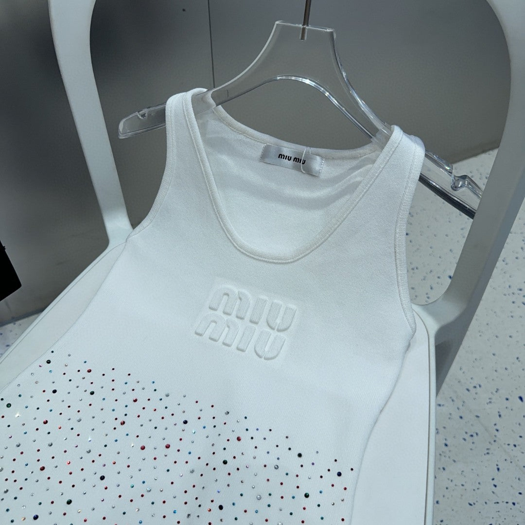 TANK TOP 640624 IN WHITE COTTON MUTILCOLOR CRYSTAL