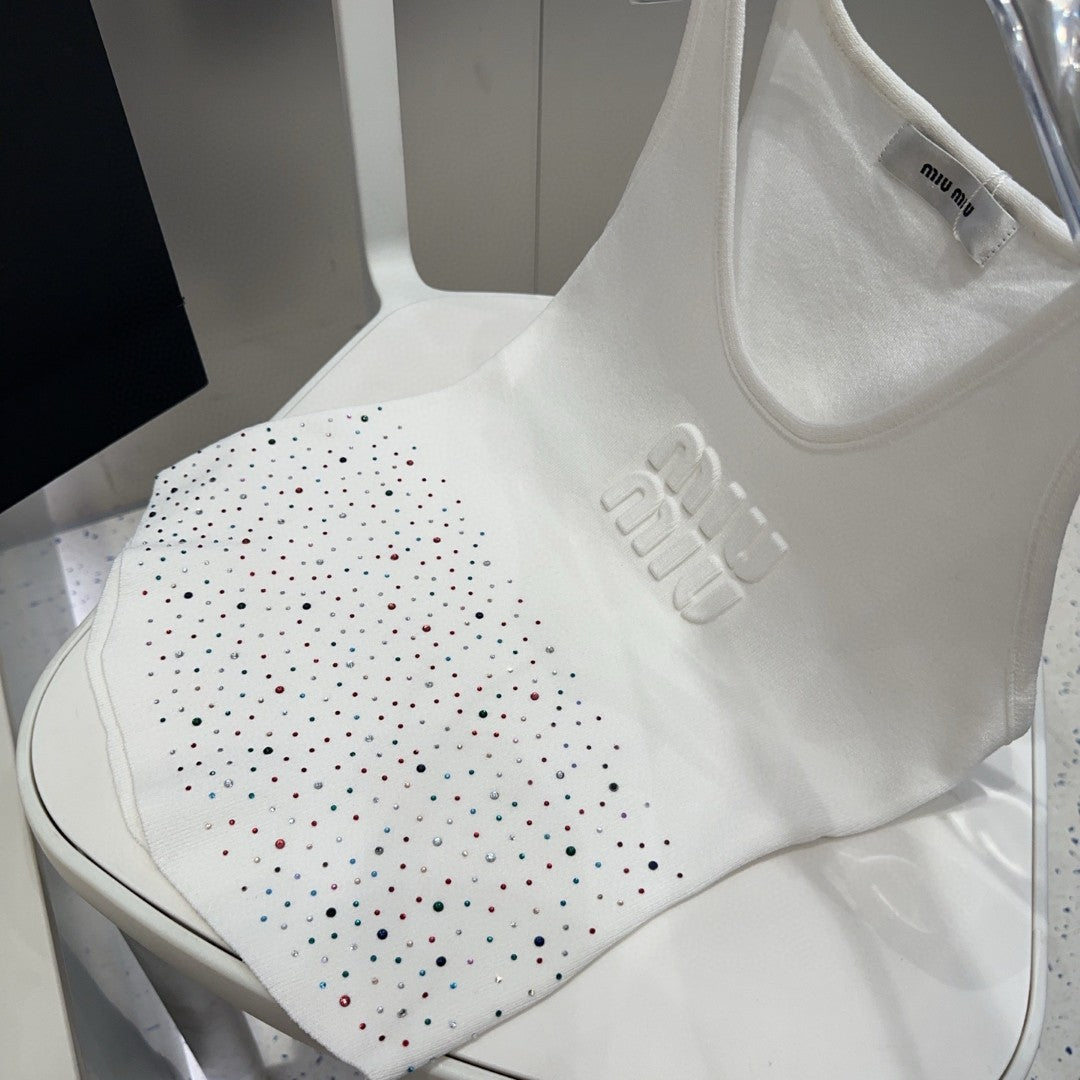 TANK TOP 640624 IN WHITE COTTON MUTILCOLOR CRYSTAL