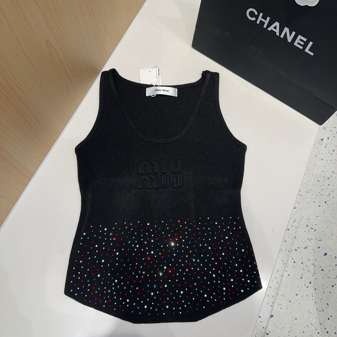 TANK TOP 640626 IN BLACK COTTON MUTILCOLOR CRYSTAL