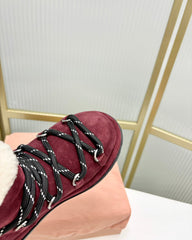 LACE-UP ANKLE BOOTS IN BERRY RED SUEDE AND FLEECE LINING