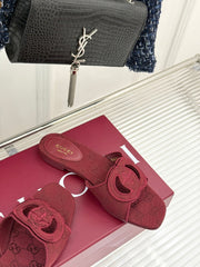 SLIDE SANDALS IN RED FABRIC EMBOSSED LOGO STYLE 4