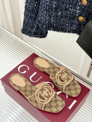 SLIDE SANDALS IN DARK BEIGE FABRIC EMBOSSED LOGO STYLE 3