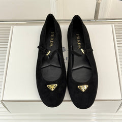 PRADA 25S SOFT PADDED BALLERINAS IN BLACK SUEDE
