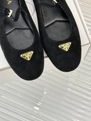 PRADA 25S SOFT PADDED BALLERINAS IN BLACK SUEDE