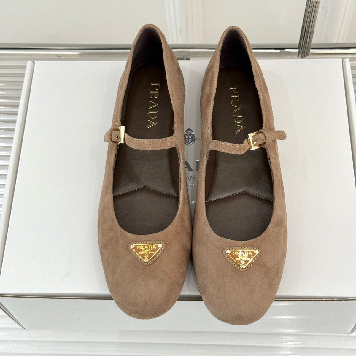 PRADA 25S SOFT PADDED BALLERINAS IN BROWN SUEDE