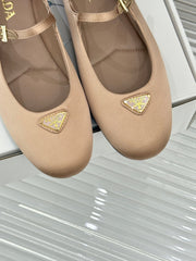 PRADA 25S BALLERINAS IN NUDE SATIN