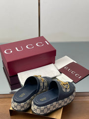 HIGH 5.5 CM WEDGE SANDALS IN BLACK AND BEIGE CALFSKIN AND FABRIC