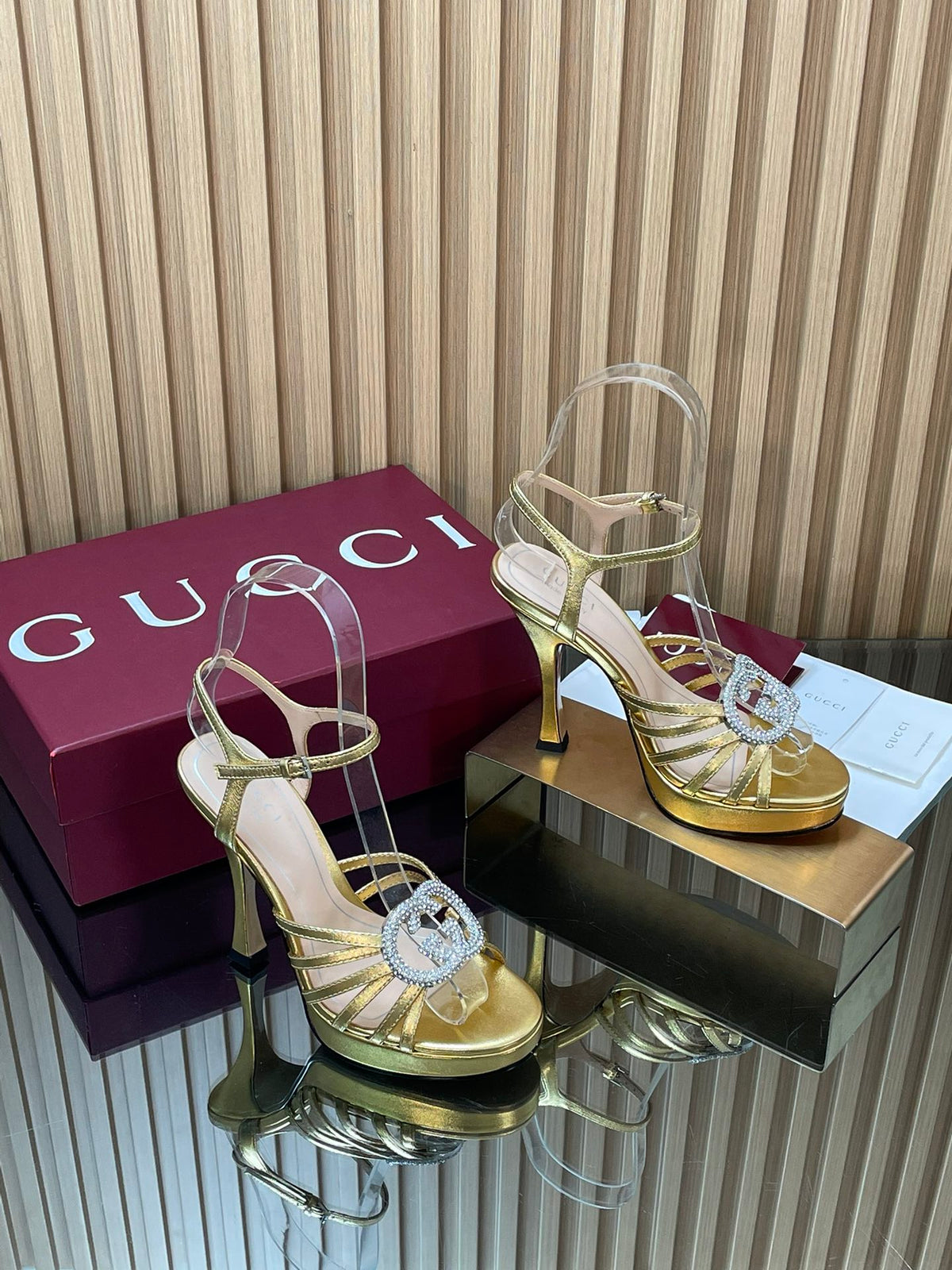 GUCCI 26S HIGH-HEELED SANDALS 125 MM IN GOLD CALFSKIN