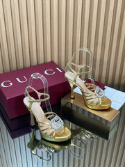GUCCI 26S HIGH-HEELED SANDALS 125 MM IN GOLD CALFSKIN