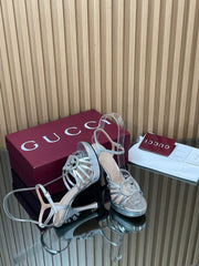 GUCCI 26S HIGH-HEELED SANDALS 125 MM IN SILVER CALFSKIN