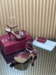 GUCCI 26S HIGH-HEELED SANDALS 125 MM IN DARK RED CALFSKIN