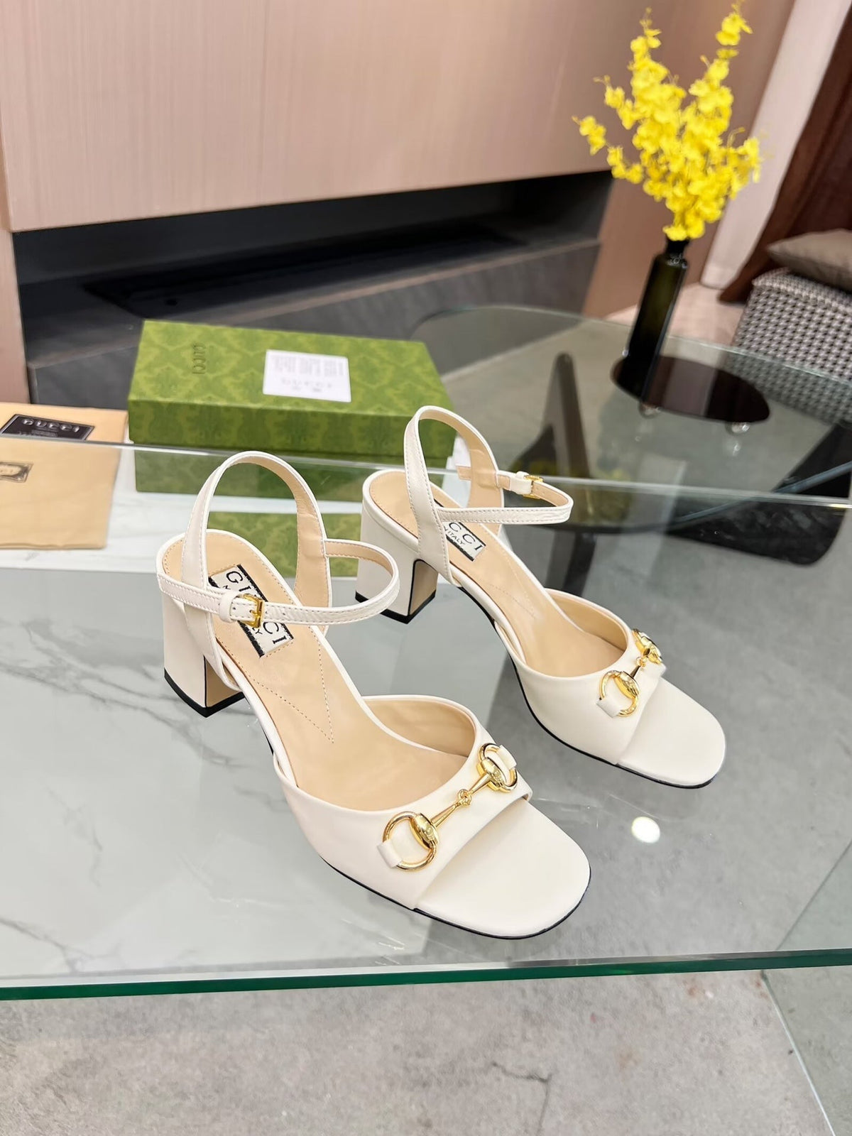 GG HIGH HEELS SANDALS 60 IN CREAM WHITE LAMBSKIN