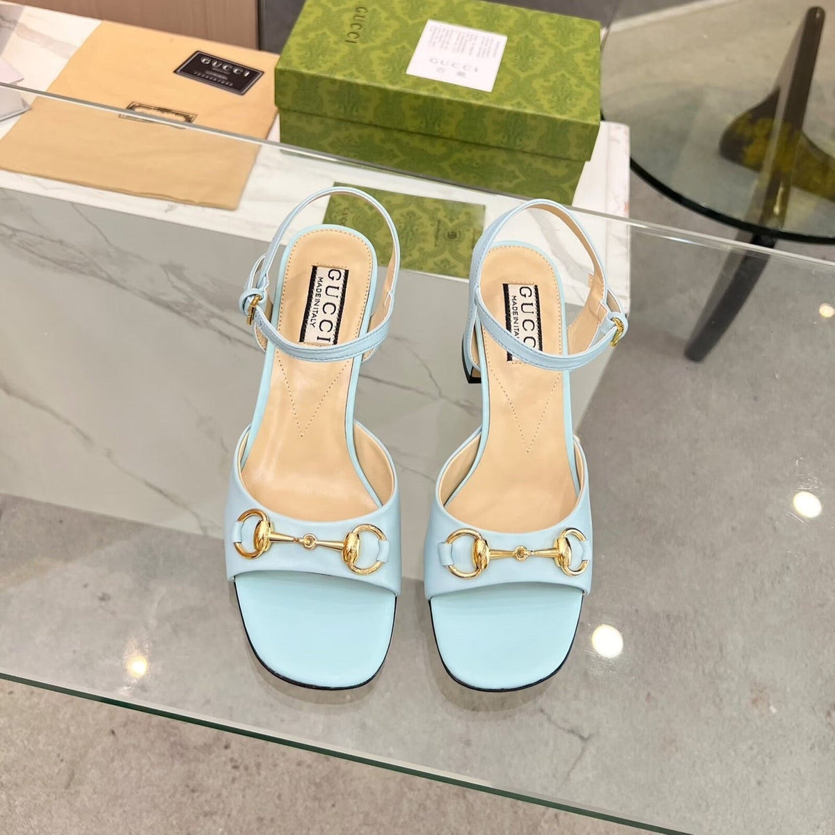 GG HIGH HEELS SANDALS 60 IN ICE BLUE LAMBSKIN