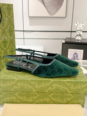 SLINGBACK FLATS IN GREEN FOREST VELVET