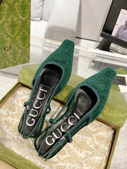SLINGBACK FLATS IN GREEN FOREST VELVET