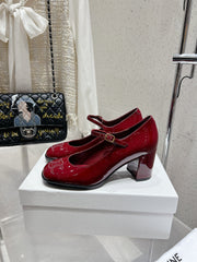 HIGH MARY JANE SHOES IN GARNET RED PATENT CALFSKIN