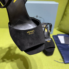 PRADA 25S HIGH-HEEL SANDALS 140 MM IN BLACK SUEDE STYLE 4