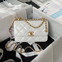 CHANEL 25S MINI FLAP BAG 19 IN WHITE CALFSKIN GOLD HARDWARE