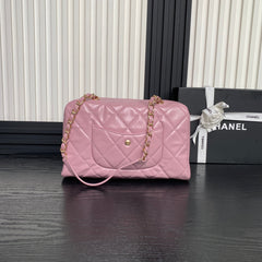 BOWLING BAG 29 IN BABY PINK CALFSKIN GOLD HARDWARE