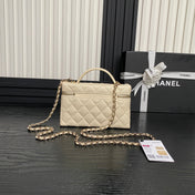 COSMETIC BAG 19 IN CREAM GRAINED CALFSKIN GOLD HARDWARE
