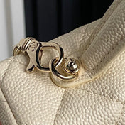 COSMETIC BAG 19 IN CREAM GRAINED CALFSKIN GOLD HARDWARE