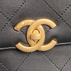 CHANEL 25S TOP HANDLE SHOULDER BAG 37 IN BLACK CALFSKIN WITH GOLD HARDWARE